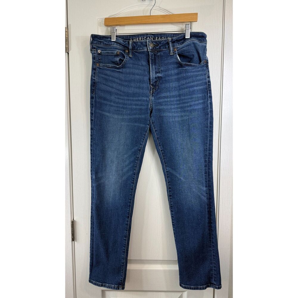 American Eagle AirFlex+ Slim Straight Jeans Mens 36x32 Medium Wash Stretch Denim